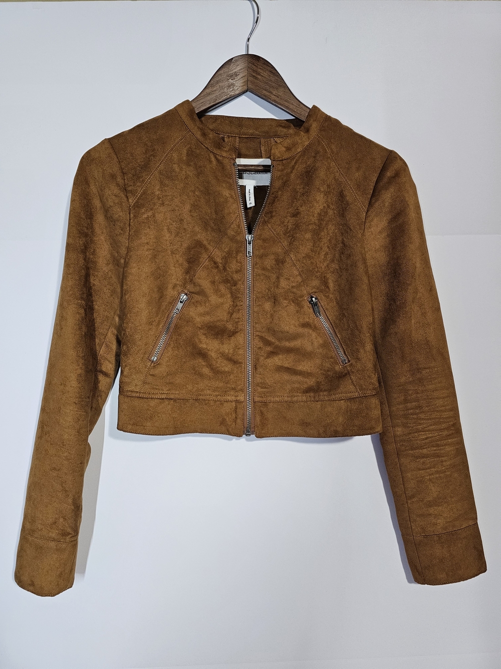BCBGeneration Cropped Faux Suede Jacket - Caramel Brown - Picture 1 of 6